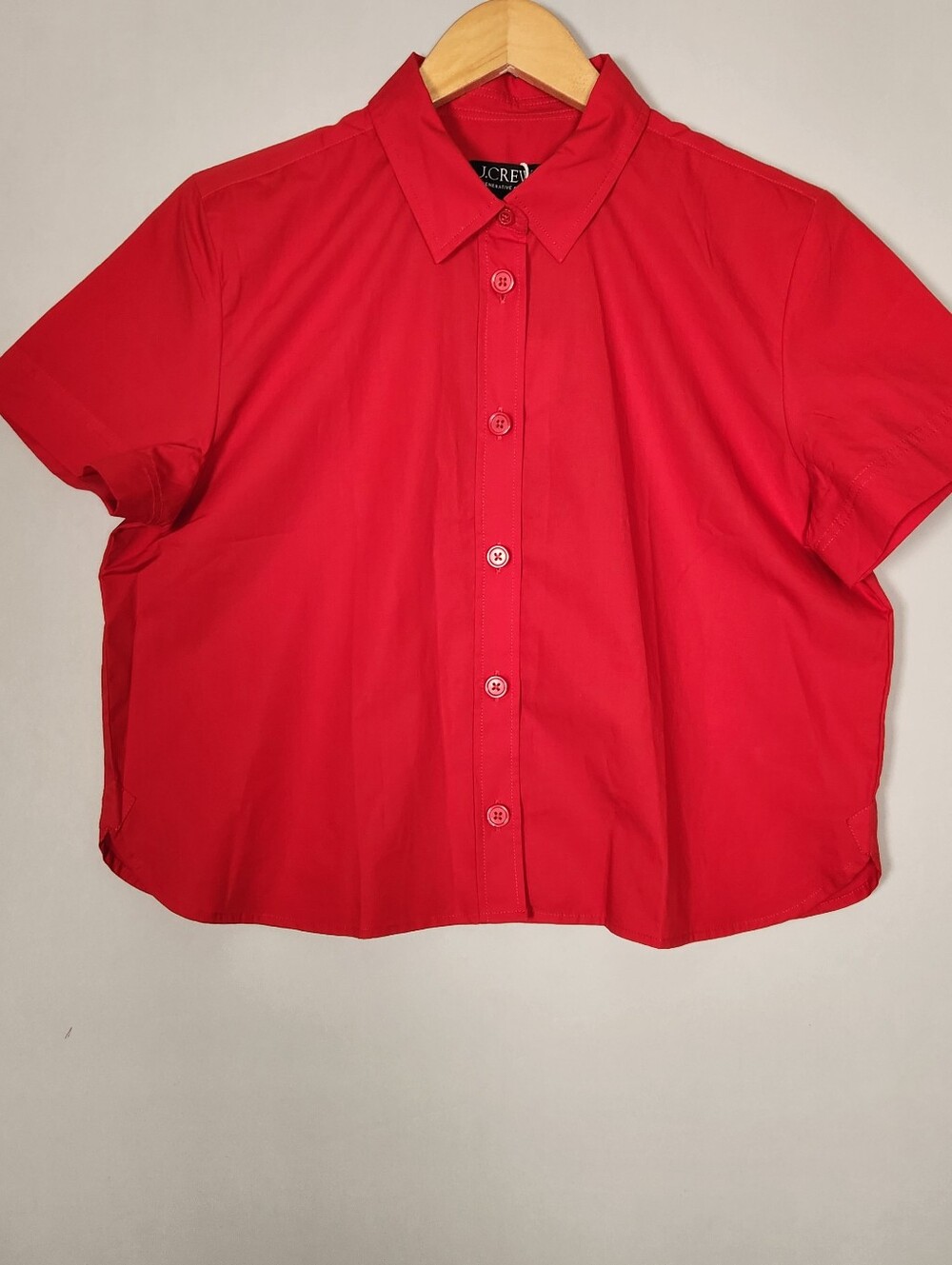 J.Crew Gamine Button Down Cropped Cotton Poplin Short Sleeve Top 8 NWT Red